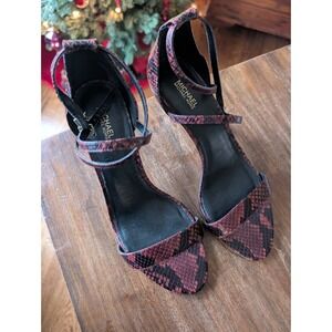 Michael Kors Womens Ava Strappy Snake Print Heels Sz 9.5 Party Cocktail Elegant